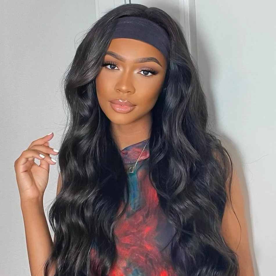 Body Wave Headband Wig Human Hair 200 Density 3 In 1 Half Wig Seamless Flip Over Glueless Drawstring Curly Wig Full Machine Made Wig Natural Color For Women 30 38 Inch ﻿