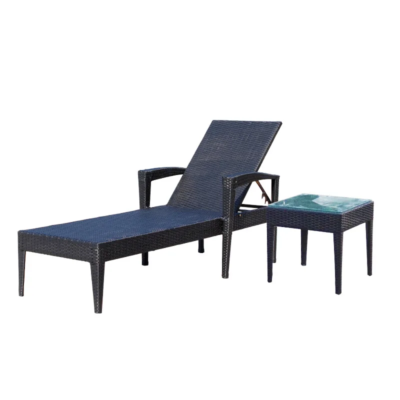 & Modern Minimalist Bedside Nap Recliner Beach Lounger Outdoor Patio PE Rattan Chair Cushion Metal Frame Balcony Room Chaise