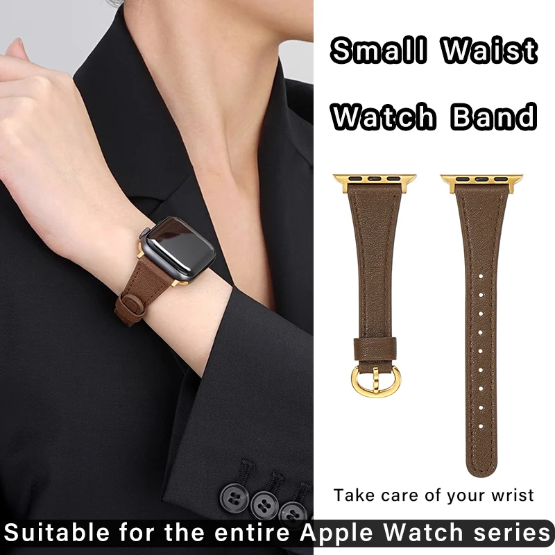 Horseshoe buckle leather watch band for Apple Watch Ultra Series 9 8 7  leather strap for iWatch Mini pin buckle women wristbad