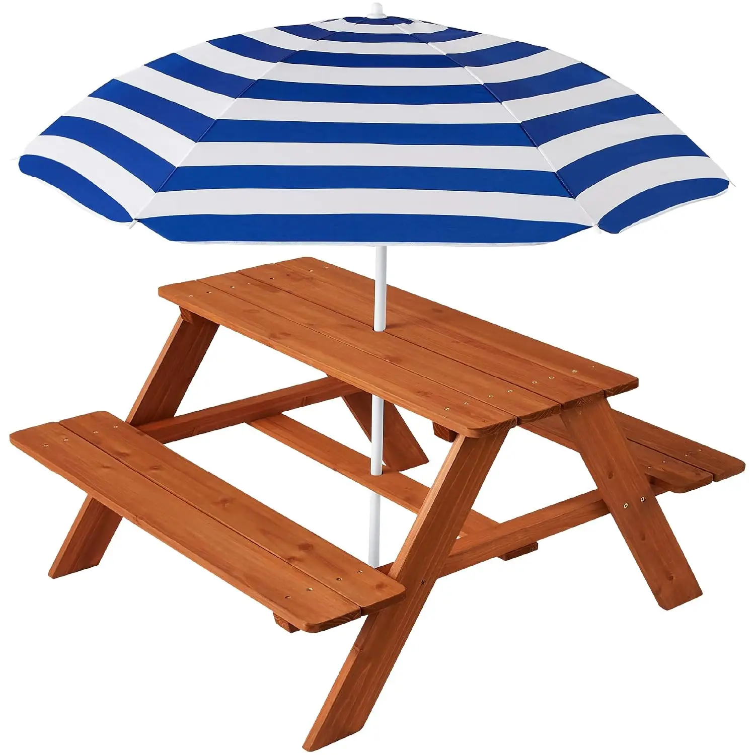Wooden Kids Picnic Table with Umbrella, Outdoor Activity Table Set with Built-in Benches, 220 lb Capacity per Bench, Customized