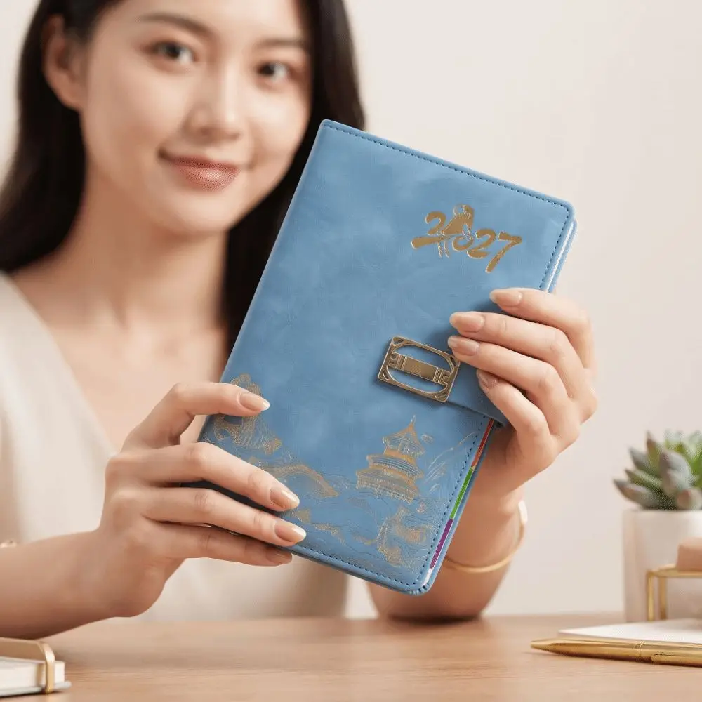 Thickened Paper 2027 Year Planner Faux Leather Ribbon Bookmark A5 Business Notebook Dated Layout Premium Quality