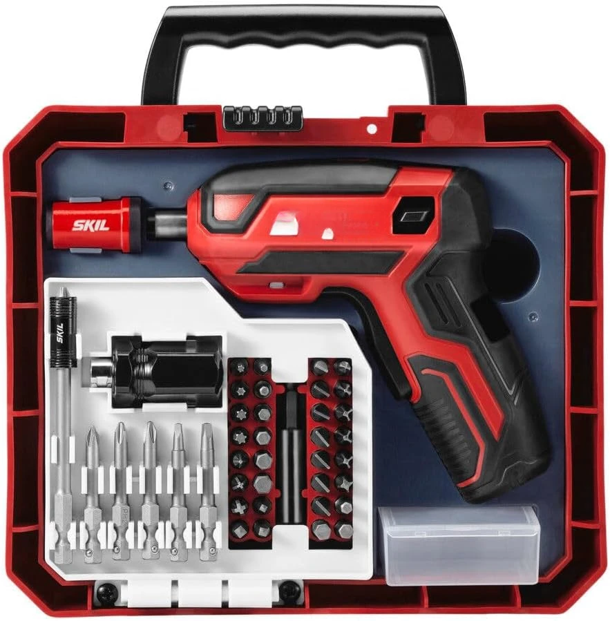 4V Cordless Pistol Grip Screwdriver with 42pcs Bit Set, USB Charger and Carrying Case - SD5618-03