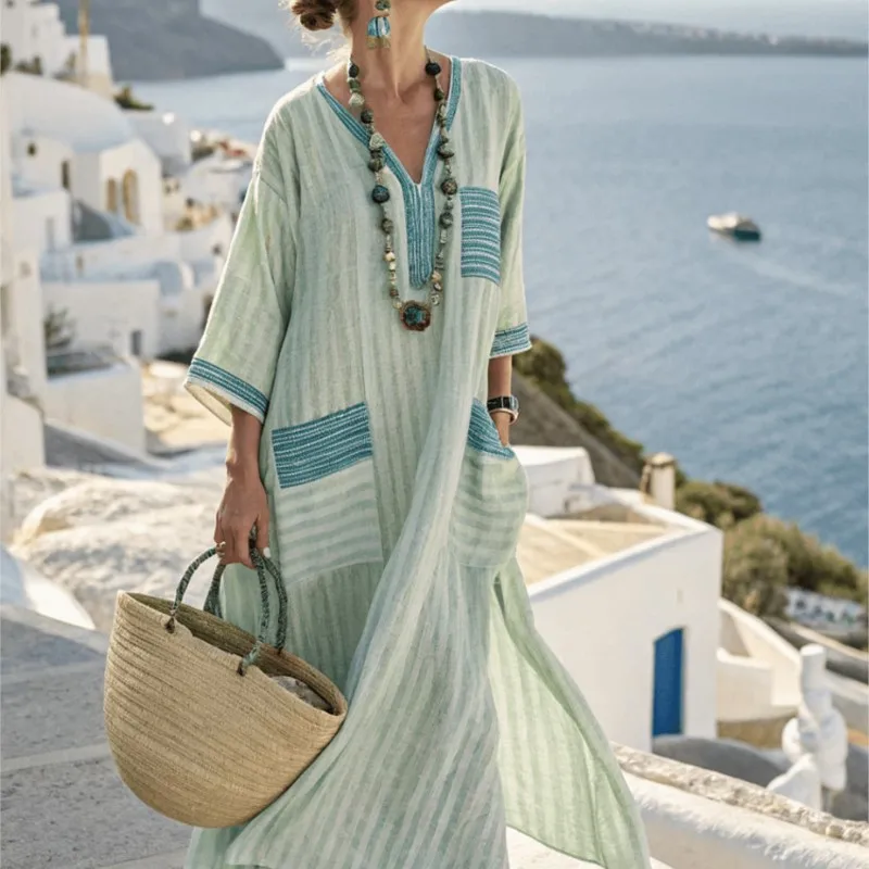 

Summer Oversize Casual Maxi Dress for Women Striped Printed Shirt Dress Loose Swing Dress For Women Beach Vacation Long Dresses