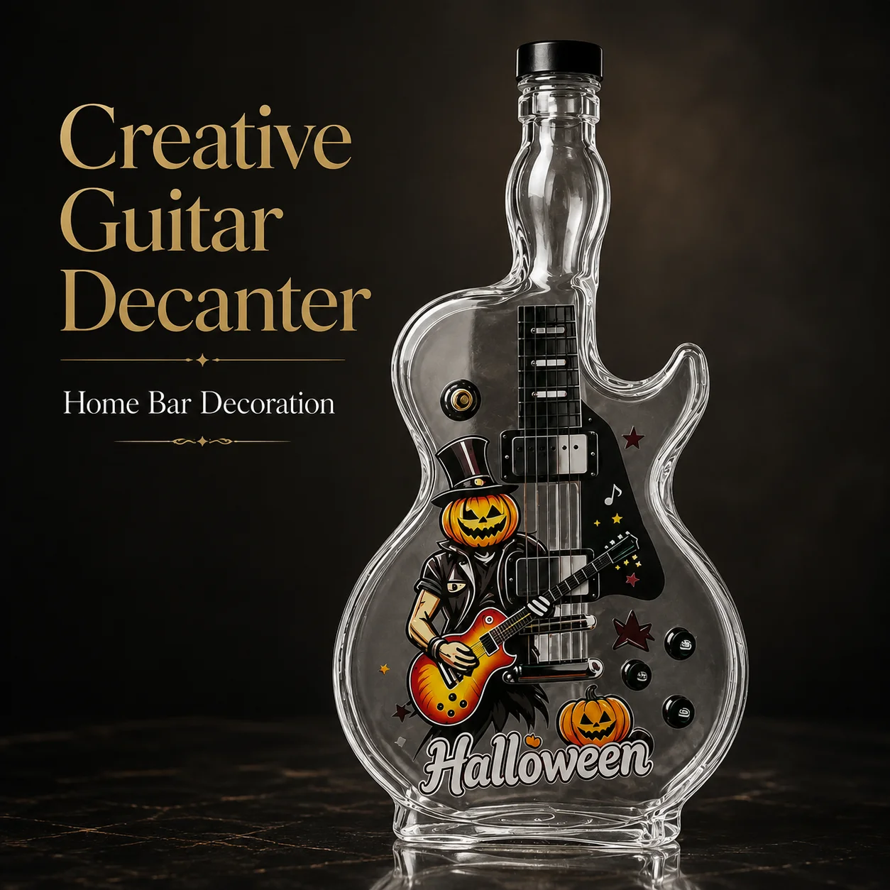 Pumpkin Rocker Guitar Glass Liquor Bottle 350ml Creative Whiskey Decanter Halloween Decoration Collectible Barware Gift