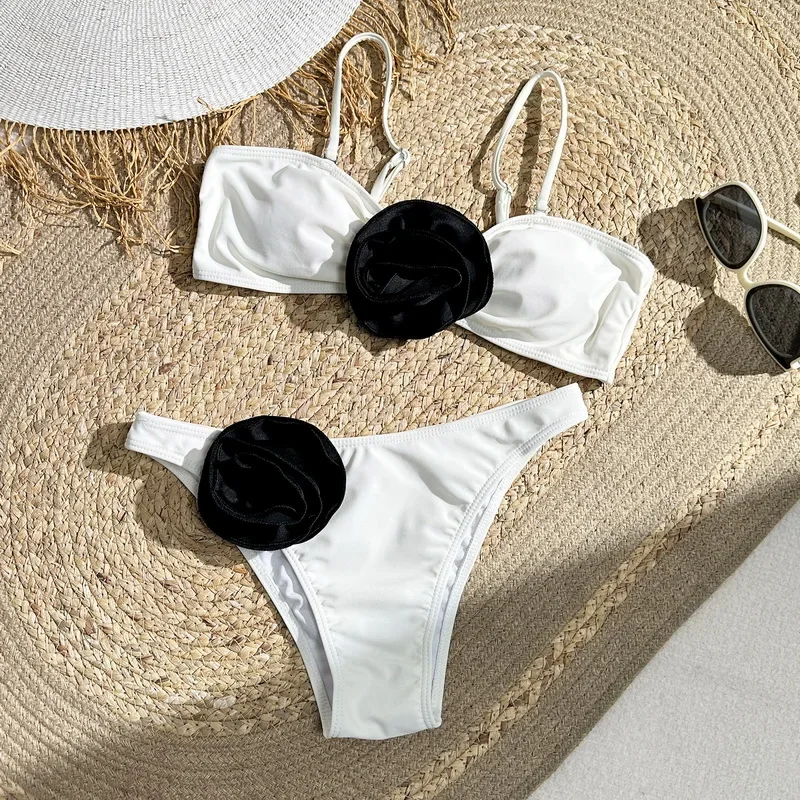 

Para Praia 3D Floral Swimwear 2025 Bandeau Bikini Sets Women Swimsuit Thong Sexy Biquini Brazilian Bathing Suit Beachwear S-XL
