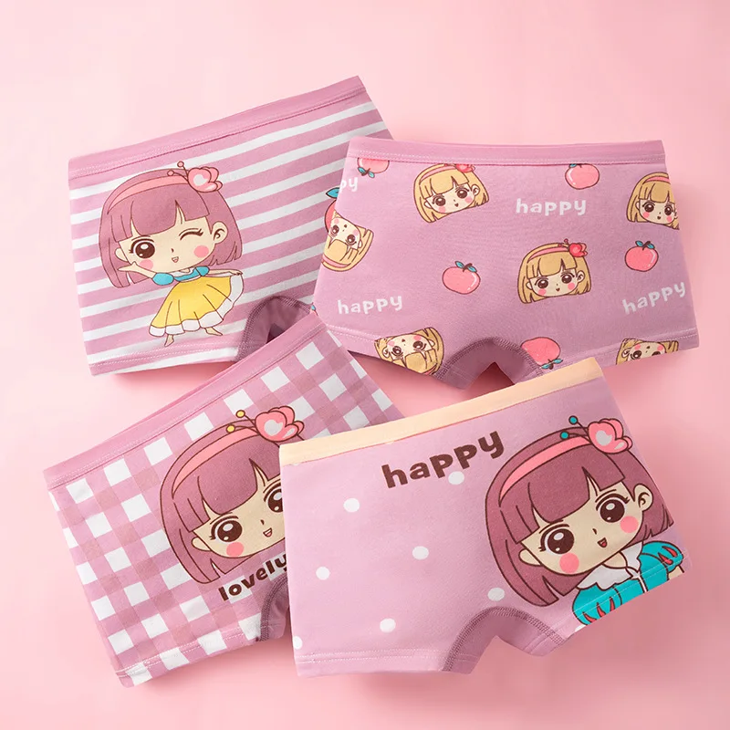 4/8Pcs Children's Cotton Underwear Cute Character Print Girls Panties Soft Toddlers Girls Boyshort Breathable Kids Boxer Shorts