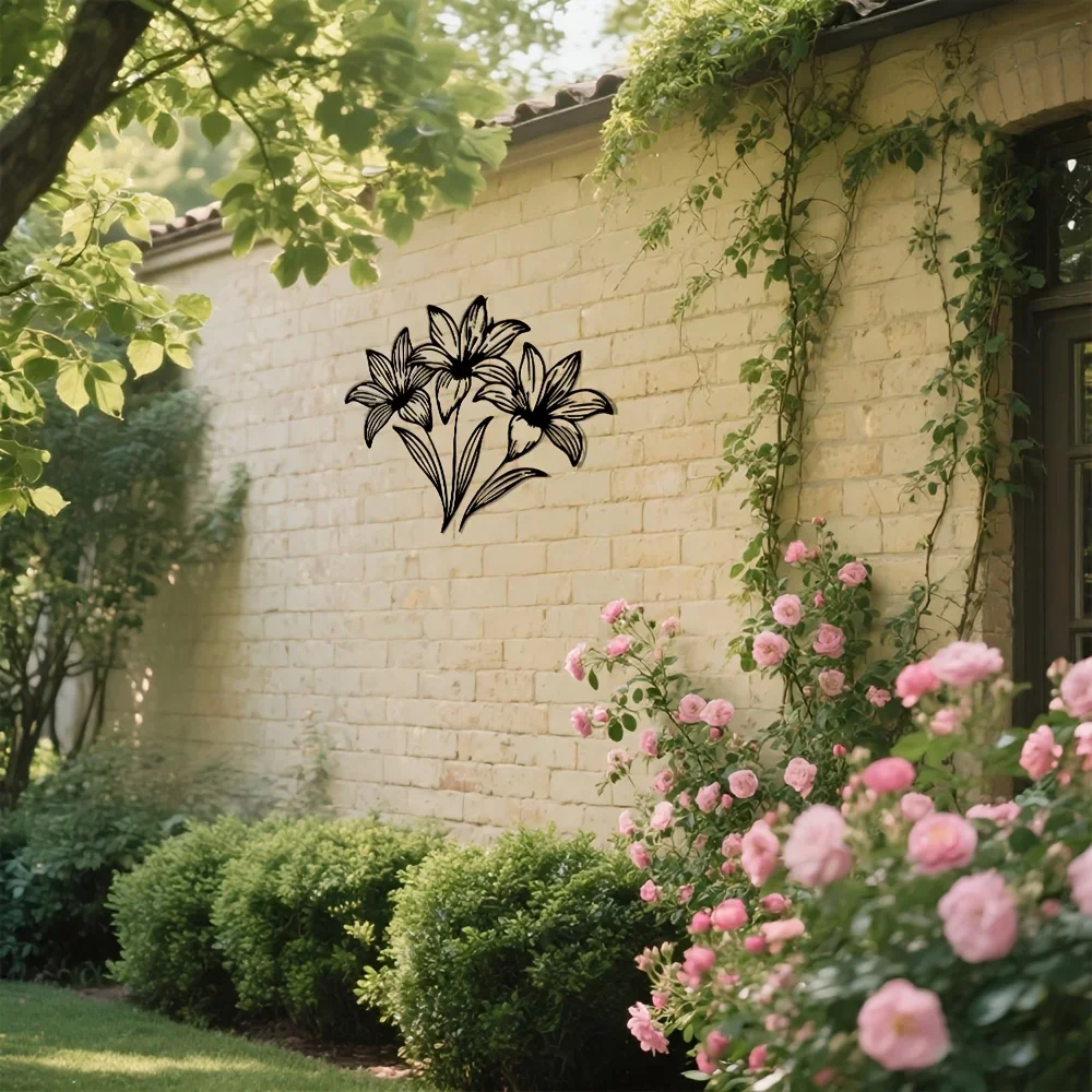 Aluminum Lily Flower Wall Art, 2D Flat Metal Decor for Living Room Bedroom Office Garden