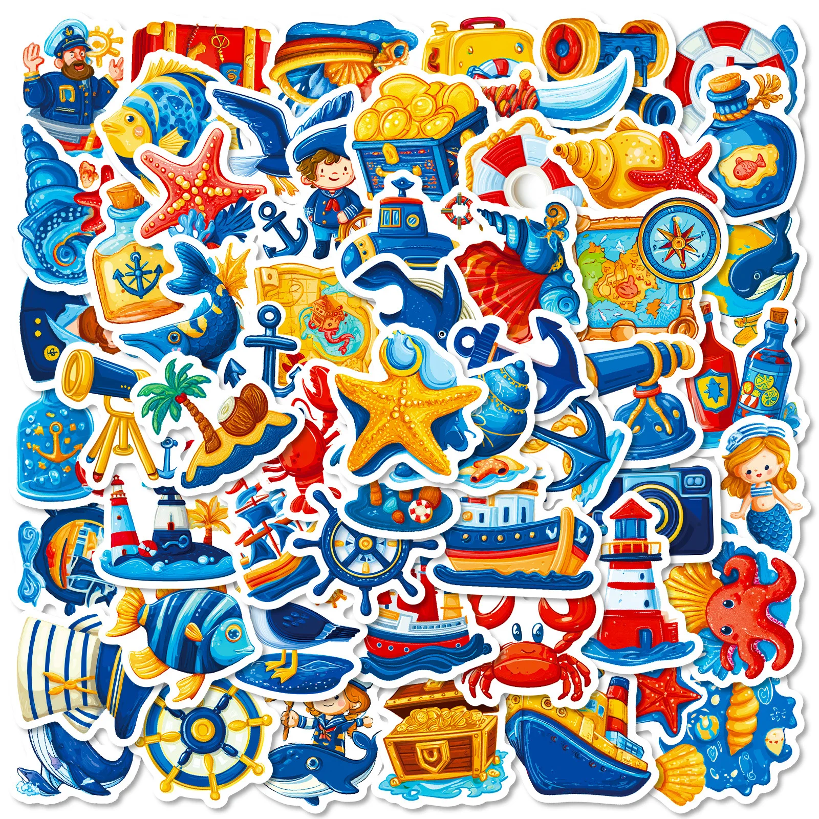 56PCS Cartoon Nautische Graffiti Aufkleber Blau DIY Aufkleber Schreibwaren Laptop Telefon Tablet Wasserdicht Dekorative Aufkleber