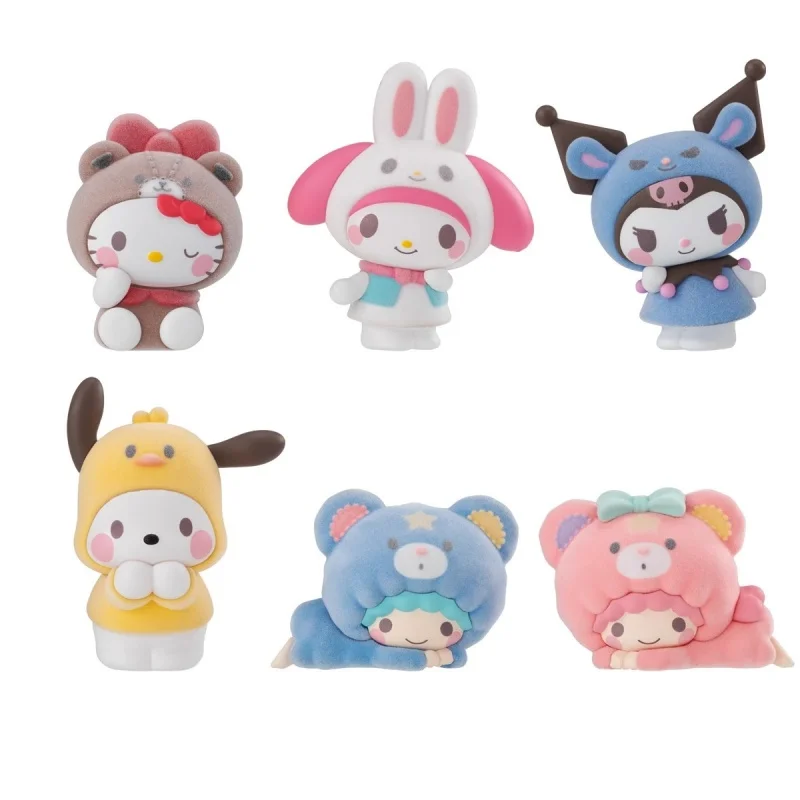 

Bandai Shokugan Original Kuromi Sanrio Characters 6Pcs Friends costume mascot Toys For Kids Gift Collectible Model Ornaments