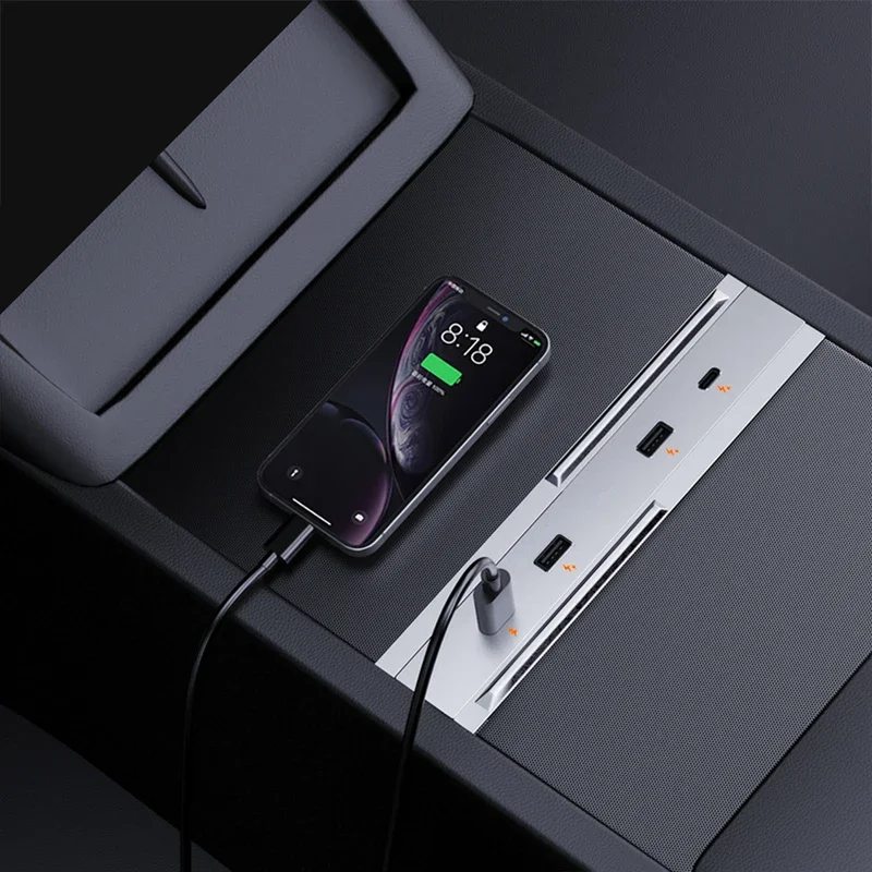 Voor Tesla Model 3 Highland 2024 65W Uitbreidingsdock Centrale Bediening Opladen Shunt Usb Hub Accessoires Extender Snel Intelligent