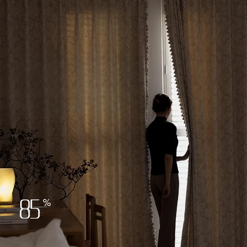 

New French Retro Blackout Curtains for Bedroom Living Room Cream Chenille Woven Jacquard Modern Simplicity Curtain Tulle Window