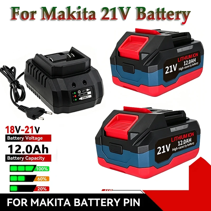 2026 NEW 21V 6.0Ah/9.0Ah/12.0Ah Rechargeable Battery Compatible with Makita DGA404 DTW700 DHR202 DJV182 DDF487 Power Tools