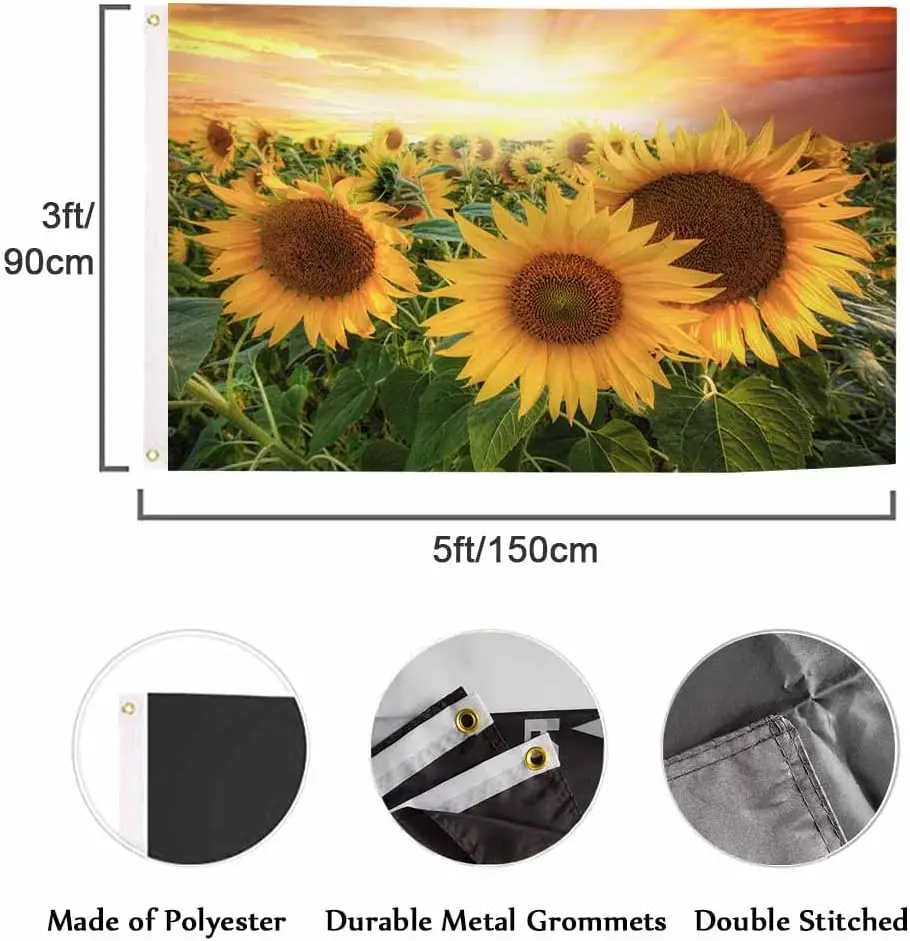 Yellow Sunflower Field Evening Light Floral Flowers Summer Sunset Flag Outdoor Flag Garden Yard Outdoor Outside Decorative Flag