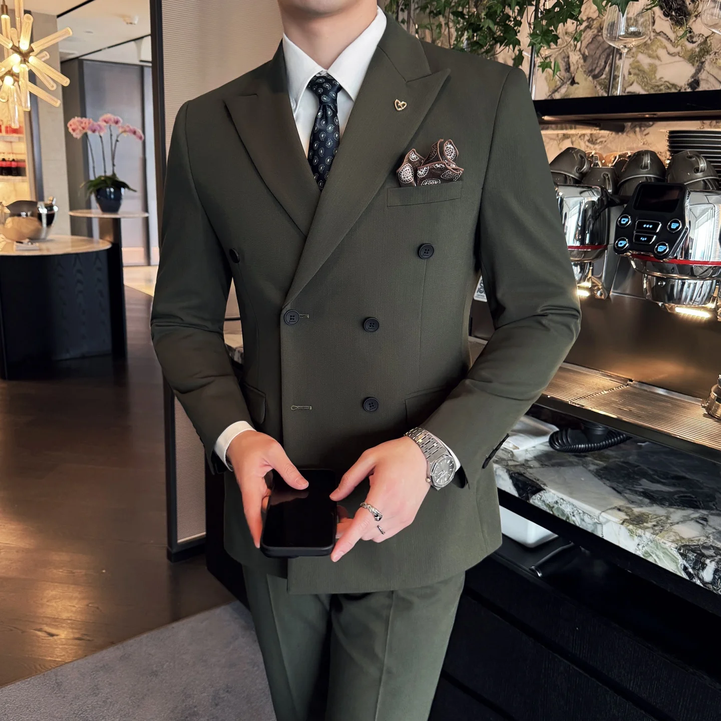 

Autumn men's suit set, Korean-style double-breasted business formal wear, three-piece wedding dress for groom and groomsmen