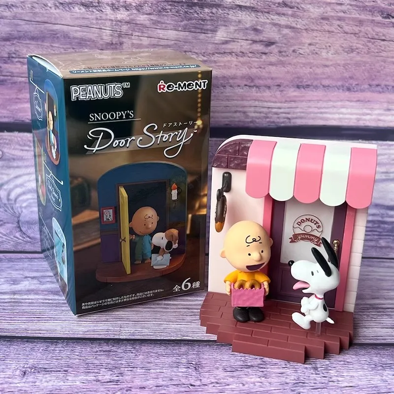 Re-Ment Genuine 6Pcs SNOOPY's Door Story Peanuts Anime Figure Toys For Kids Gift Collectible Model Ornaments