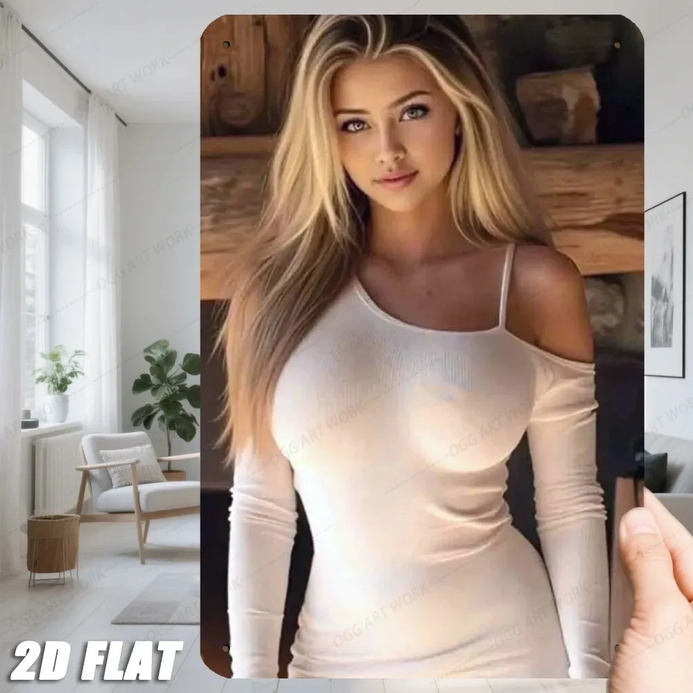 2D Elegant White Flat Iron Wall Decor Hanging - 8x12in Long Sleeve Women's Top Art for Halloween Christmas Room Decoration