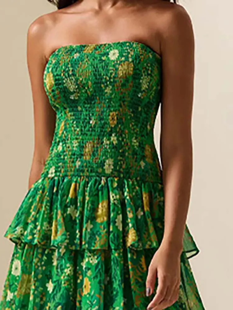 

Новое летнее плиссированное шифоновое платье с открытыми плечами, праздничное платье 2025 года с цветочным принтом, элегантное женское вечернее платье без бретелек с высокой талией