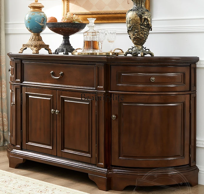 

American Country Solid Wood Sideboard Cabinet Semicircle Retro Distressed Console Tables Locker