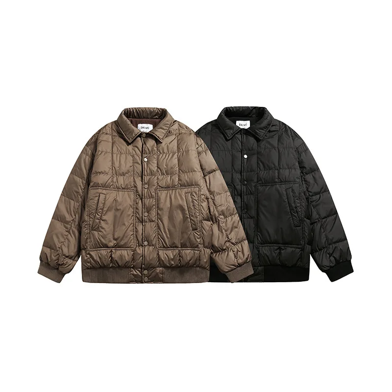 Chaqueta de plumón con solapa a cuadros, forro Vintage japonés con plumón de lana, novedad de invierno