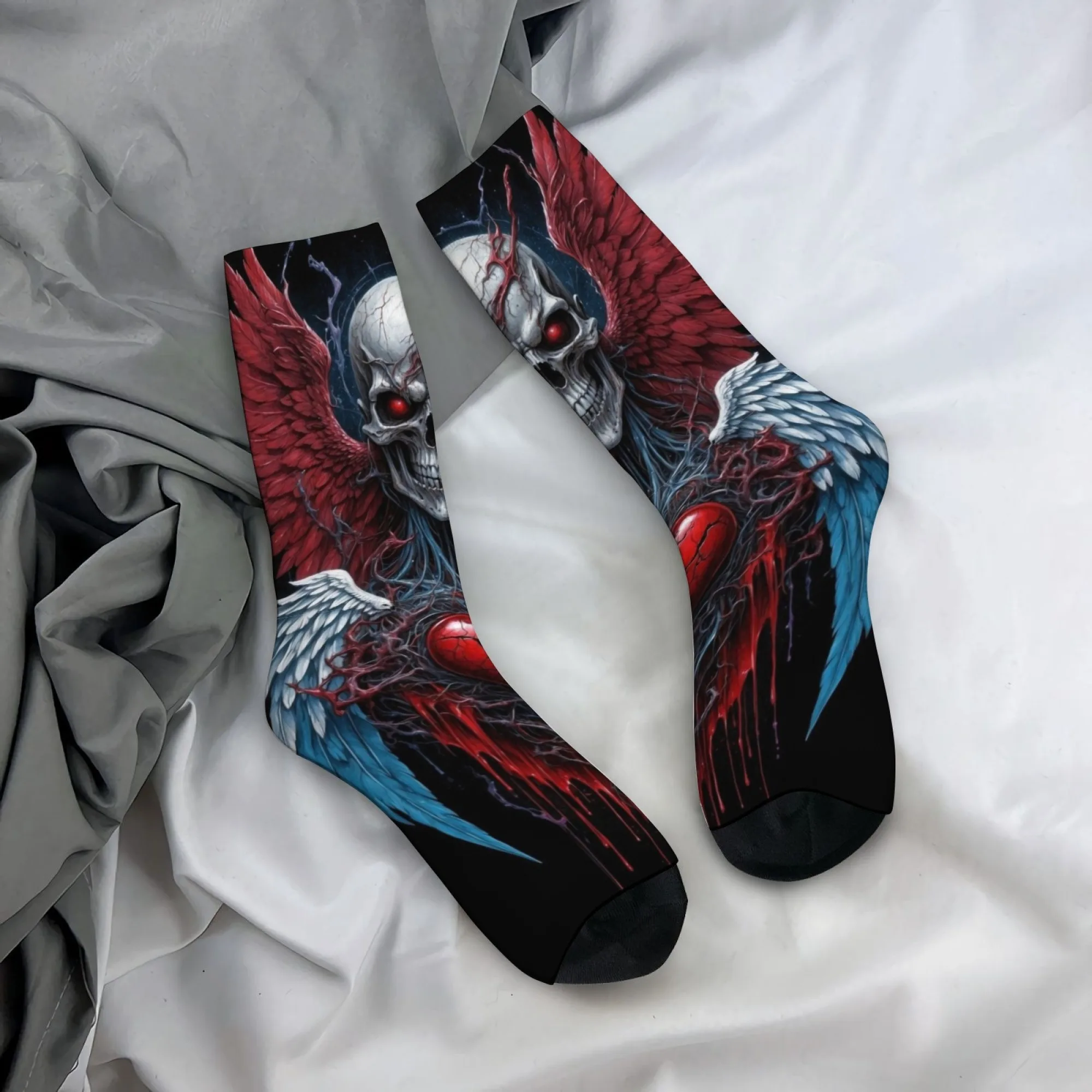 

Dark Skull Wings Gothic Art Men's Socks Retro Street Style Crazy Hip-Hop Socks Soft Comfortable Breathable Casual Sports Socks