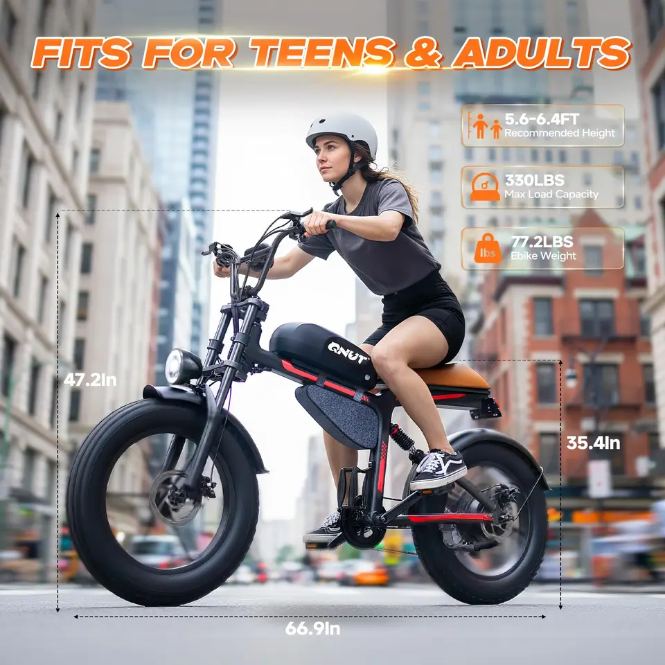 QNUT BK20 Electric Bike for Adults 28mph 48V 18Ah Battery Electric Bicycle 70-Mile Long Range 7-Speed 20"x4.0" Fat Tire Retro Ebike image 8