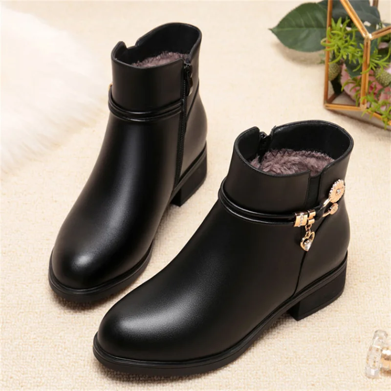 Bottes de neige chaudes à talons bas pour femmes, chaussures décontractées, coton, velours, colonne vertébrale, rinçage, confort, mode, automne, hiver, 2024