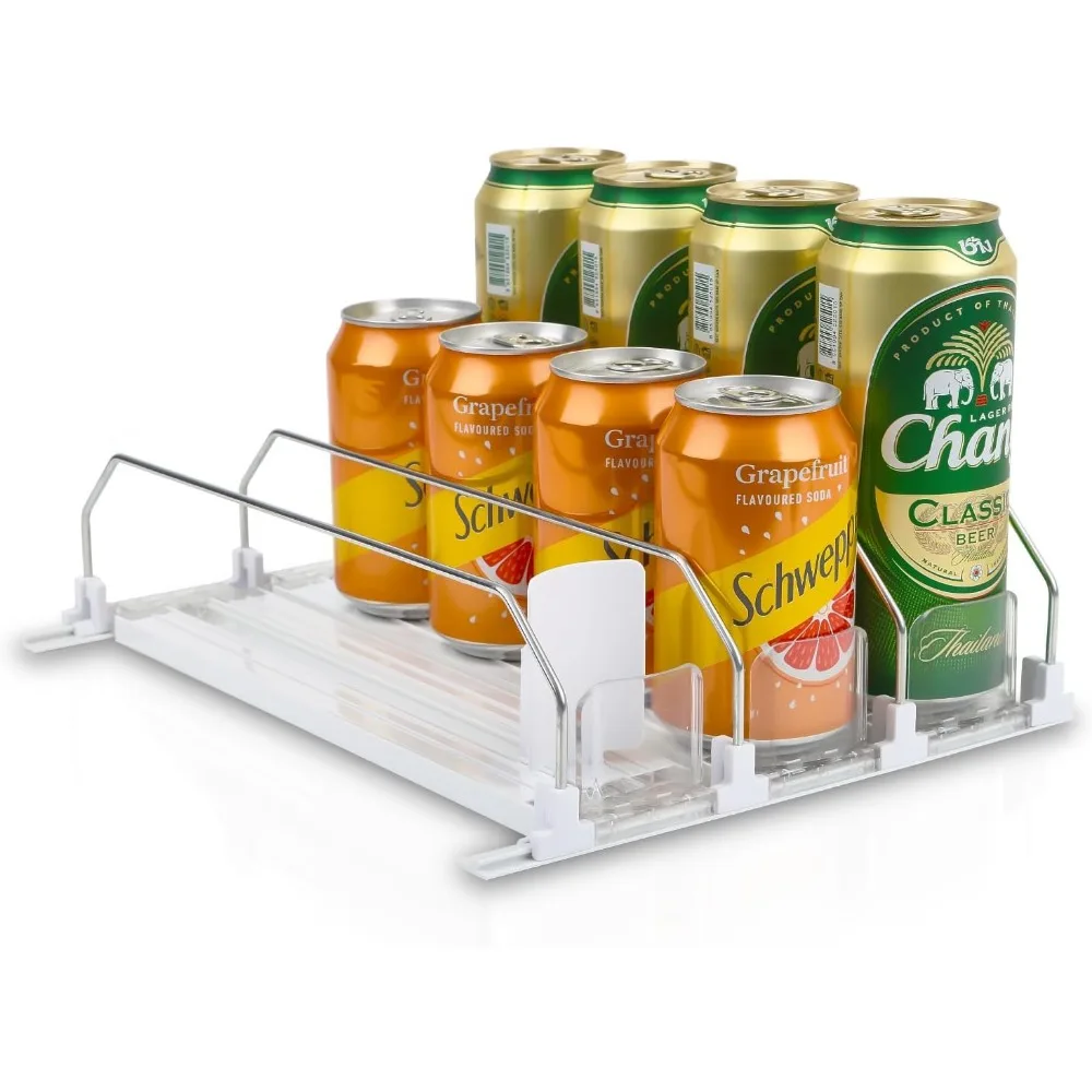 Dispensador de latas de refrescos para frigorífico, deslizamiento automático de 3 filas, estante para botellas de nevera, organizador de bebidas, ajuste de ancho de empuje automático