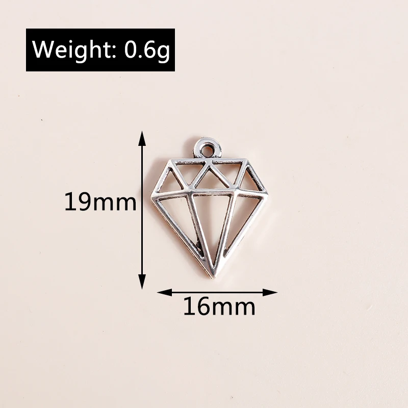 Leslie 50pcs 16x19mm Simple Hollow Gemstone Shaped Charms Pendants for Bracelet Necklace Earrings DIY Jewelry Making Findings
