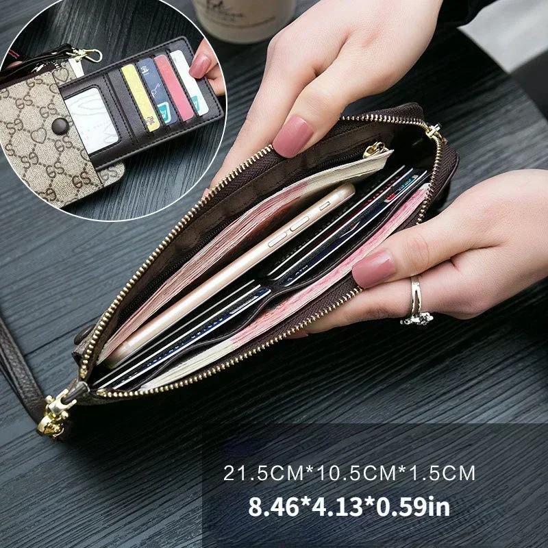 Women PVC Leather Zipper Long Wallet Large Capacity Cellphone Clutch with Belt Letter Card Holder Money Clip Purse Handbag 7Z