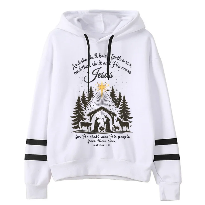 Hoodie Natal Yesus wanita, baju Pullover kepercayaan agama jalanan, kaus hadiah Natal lengan panjang modis untuk wanita