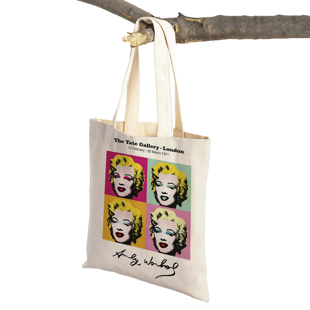 Andy Warhol Sunset Cat Cattle Banana Shopping Bag Double Print Eco Casual Nordic Shopper Bags Lady Canvas Tote Women Handbag