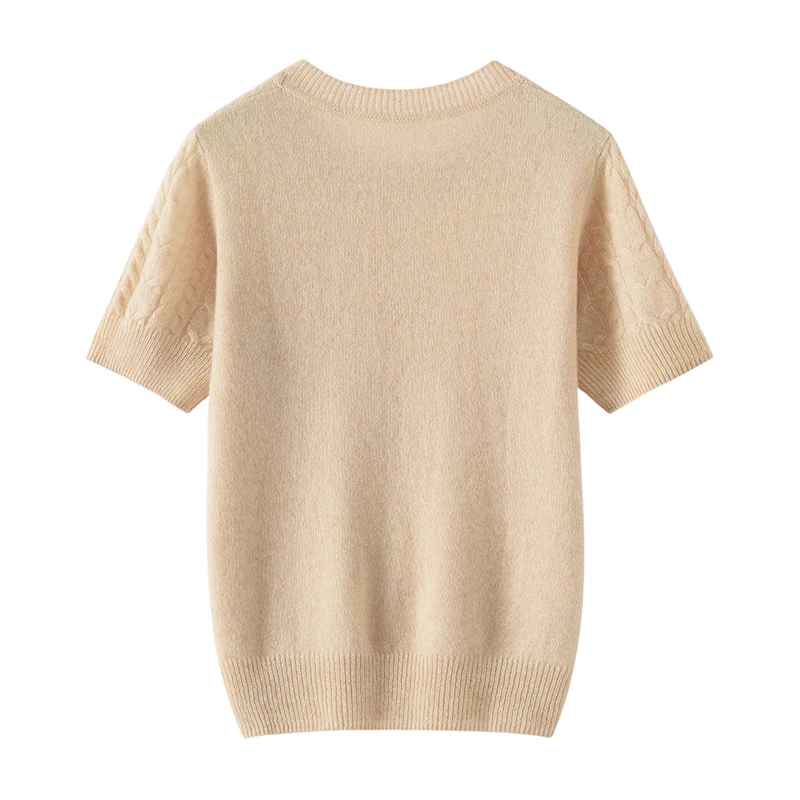 High quality women's 100% pure cashmere pullover short sleeved luxury knitted sweater loose round neck Tops Pull Jumper T-shirt