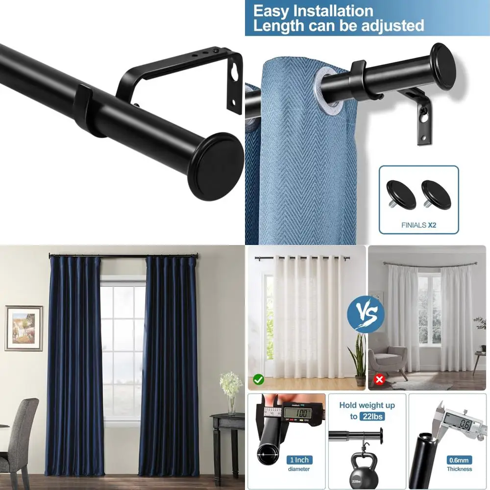 قضيب ستارة ستائر فردي قابل للتعديل بقطر 1 بوصة من Urbanest، 84 بوصة إلى 120 بوصة، أسود #1