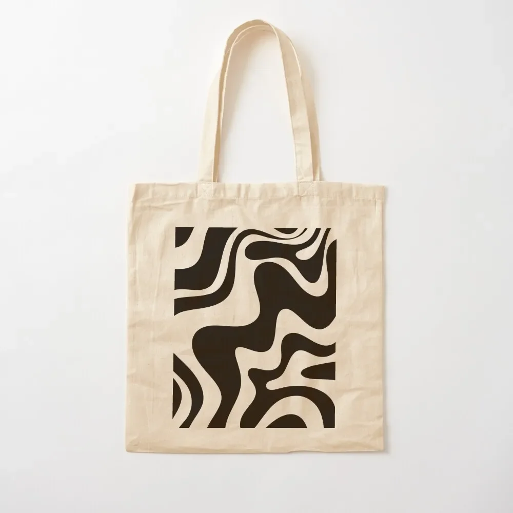 

Retro Liquid Swirl Abstract Pattern Square Black and White Tote Bag shopping bag female bag