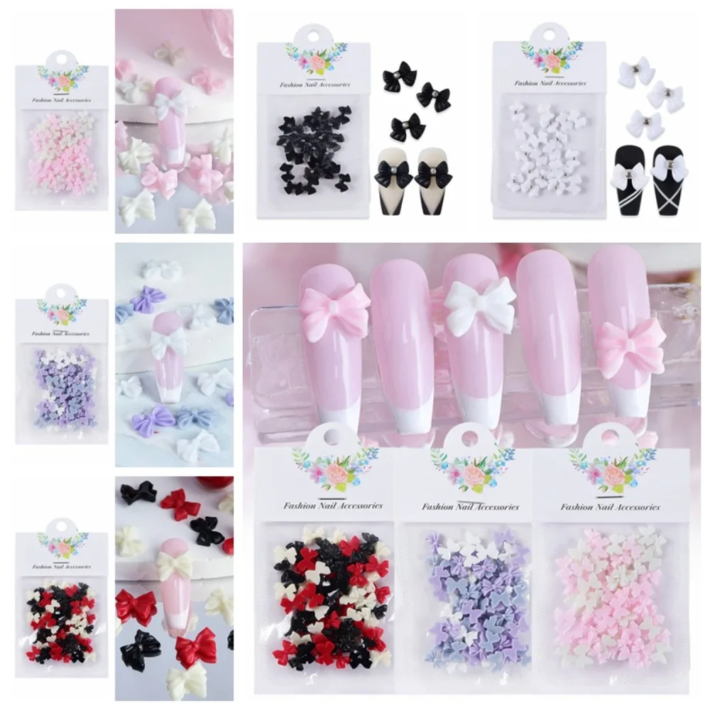 Simpatici ornamenti per Manicure decorazioni per unghie con fiocco forniture per unghie in resina accessori per unghie con fiocco nero rosa strass per unghie regalo