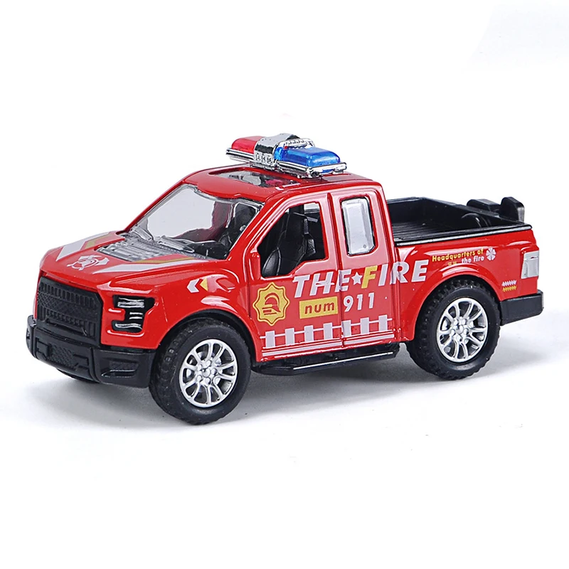 Alloy Diecast Pickup Trucks para crianças, Polícia série carro brinquedos, modelo Pull Back, veículo de resgate de incêndio, presente das crianças, B94, 1:36