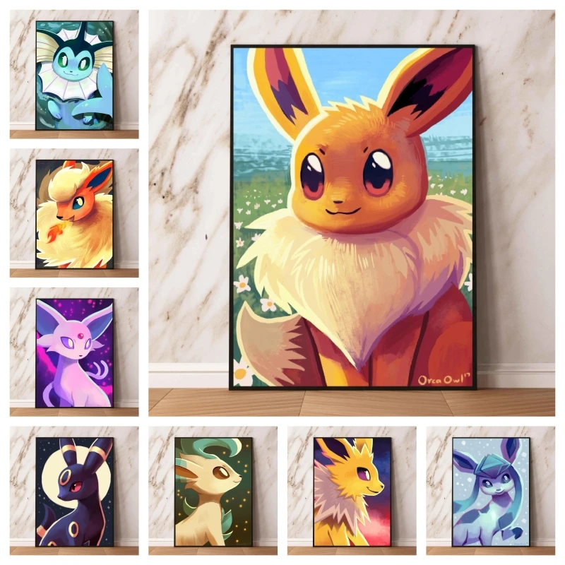 

Canvas Posters Pokemon Eevee Home Room Painting Gifts Hanging Cartoon Character Picture Classic Wall Art Children Bedroom Decor