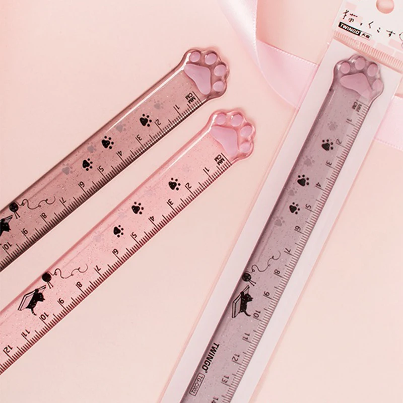 Kawaii Gradient Color Cat Claw Cute Straight Ruler Student Measuring Tool School Stationery Supply Transparent Drawing Tool