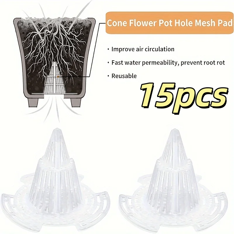 15PCS Cone-Shaped Volcano Flowerpot Bottom Filters Flower Plant Root Anti Rot Breathable Grid Gasket ﻿Flowerpot Gasket Garden