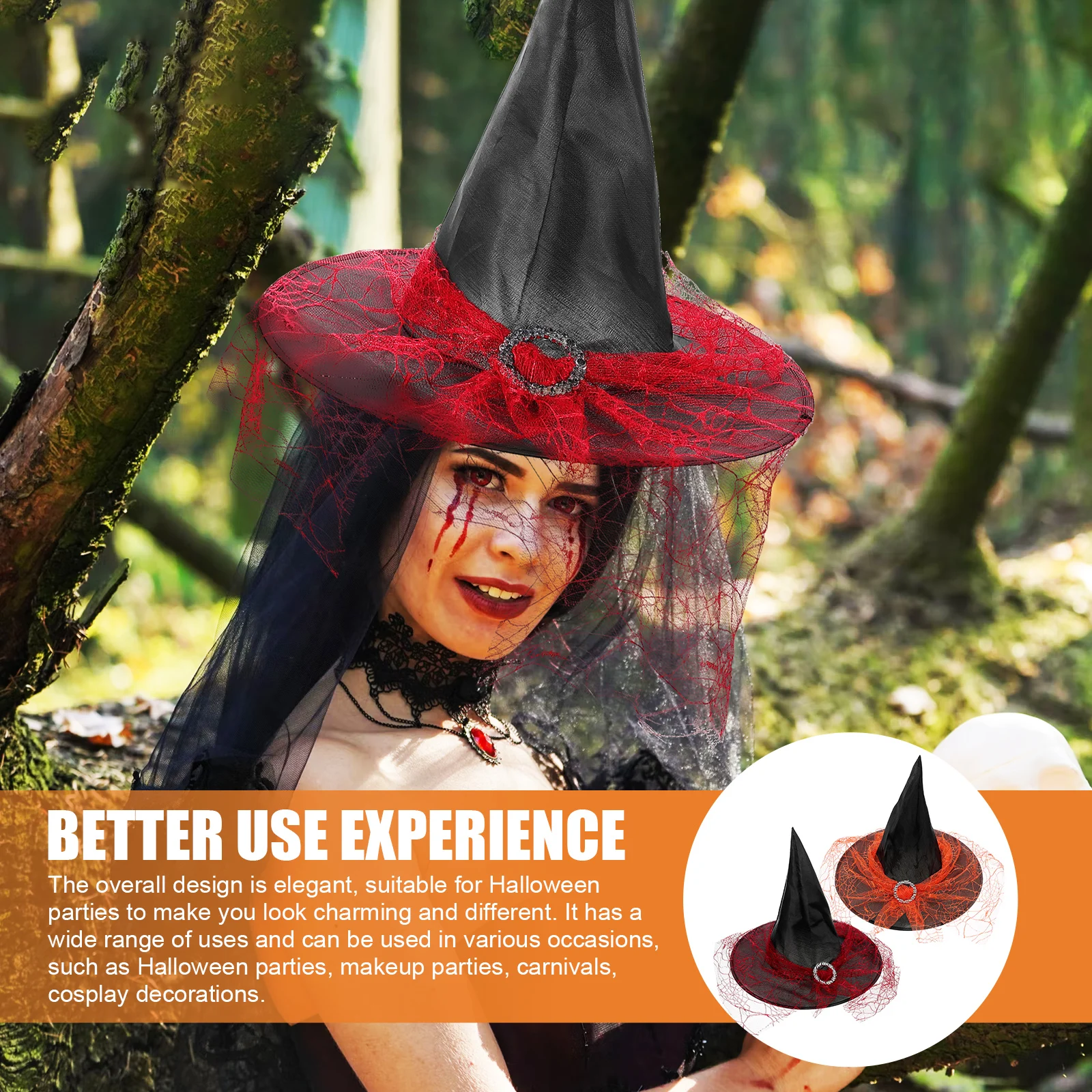 

2pcs Witch Hats Halloween Decor Red ange Lace Party Headwear Party Headwear Headdress Carnival Costumes