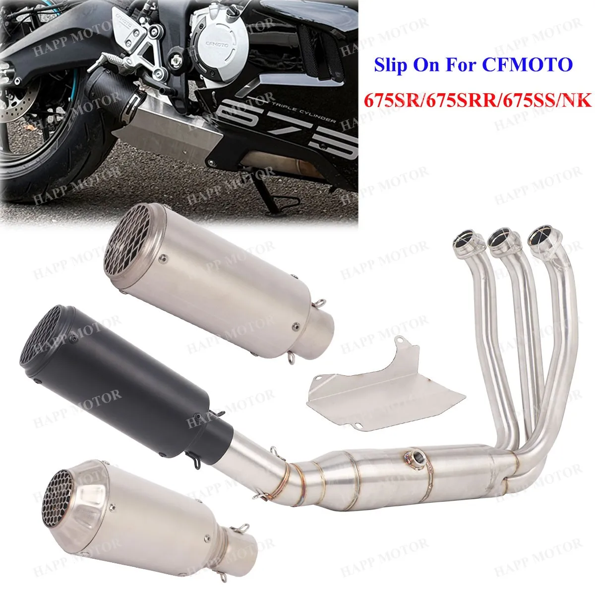 

Slip On For CFMOTO 675SR 675SRR 675SS 675NK 2024-2025 Motorcycle Exhaust Escape System Front Pipe 675SR Exhaust 675SRR Header