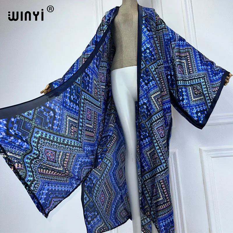 WINYI Africa fashion summer kimono maxi dress beach cover up Cardigan boho maxi coat abaya print kaftan beach wear donna 2024