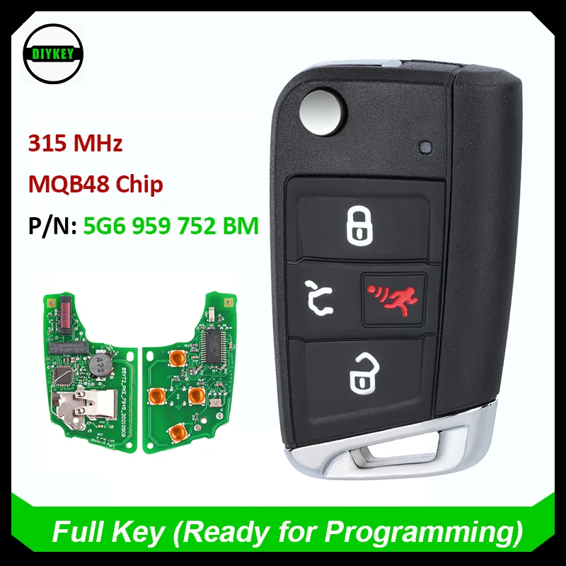 

DIYKEY Smart Remote Key Fob 4 Button 315MHZ MQB48 for Volkswagen VW Atlas Golf Wagon Jetta 2018 2019 2020 2021 5G6 959 752 BM