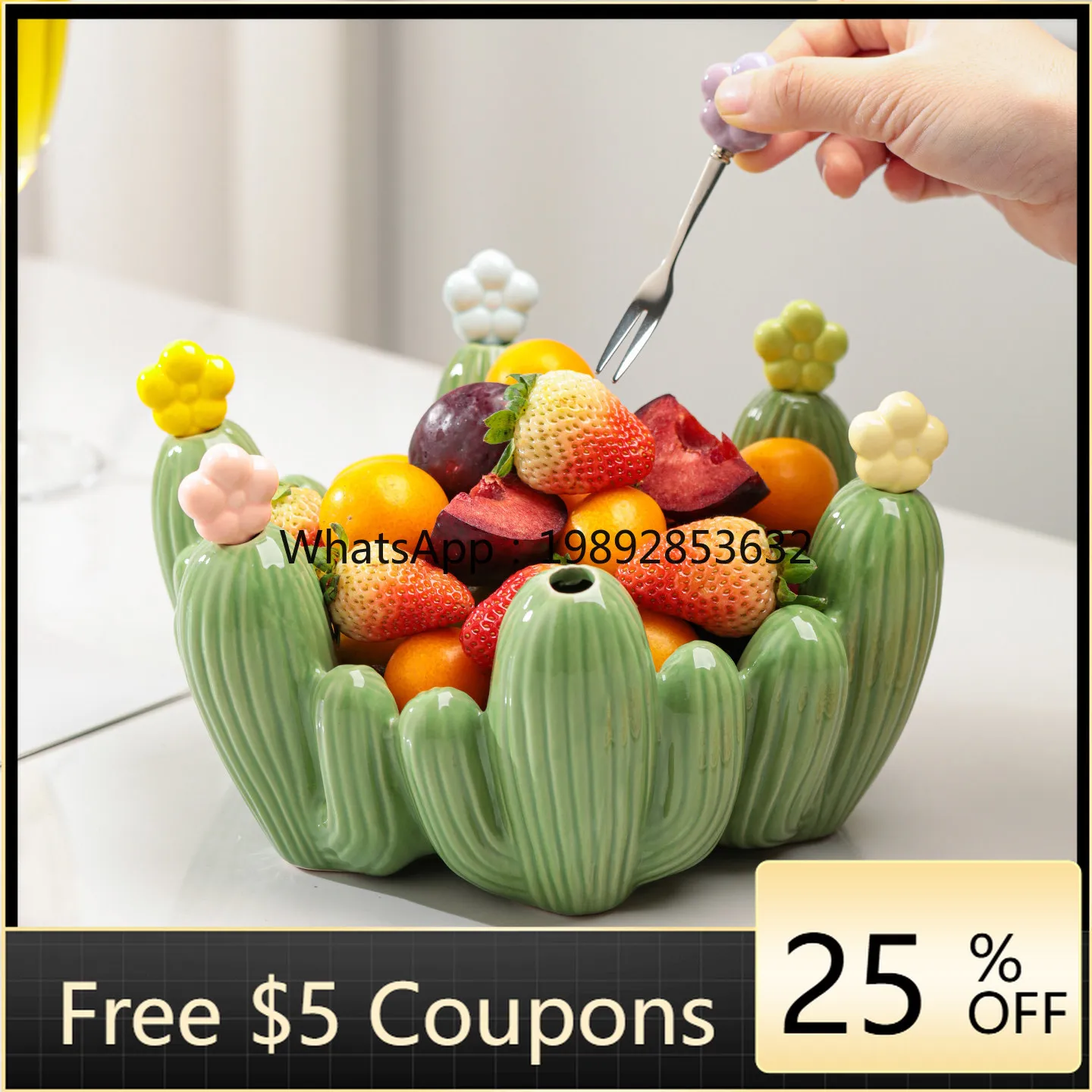 

Cactus fruit plate high-end exquisite high-value home creative living room coffee table storage ceramic fruit plate