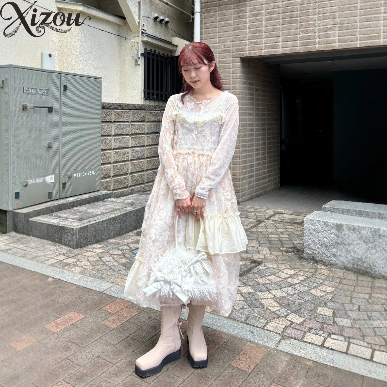 فستان فتاة حلوة زهرة كشكش شير بلا أكمام حزام طويل JSK لوليتا فساتين فضفاضة 2025 الخريف اليابانية الدانتيل الجنية سيدة رقيقة #2