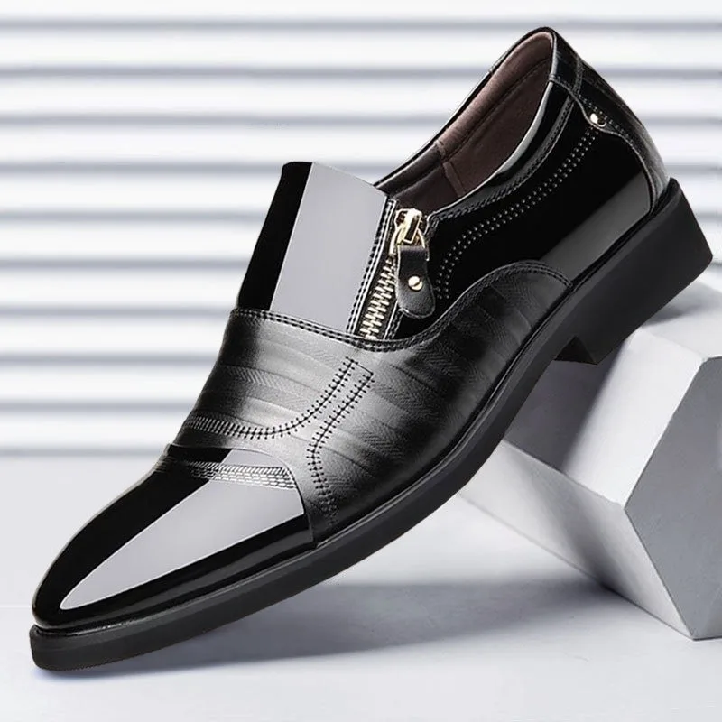 

New Men's Leather Shoes Patent Leather Business Shoes Pointed Toe Platform Work Men's Loafers Plus Size Zapatos De Vestir Hombre