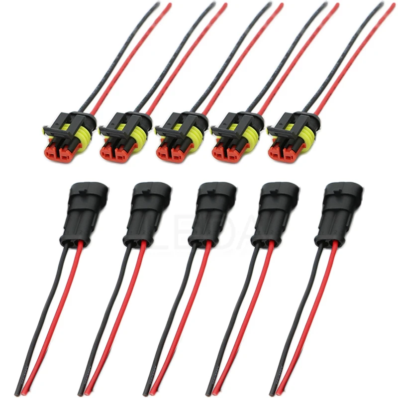 10Pcs/5 Sets Waterproof Automotive Male Female Electrical Connectors Plug 2-Pin Way With Wire For Car Motorcycle Scooter Marine