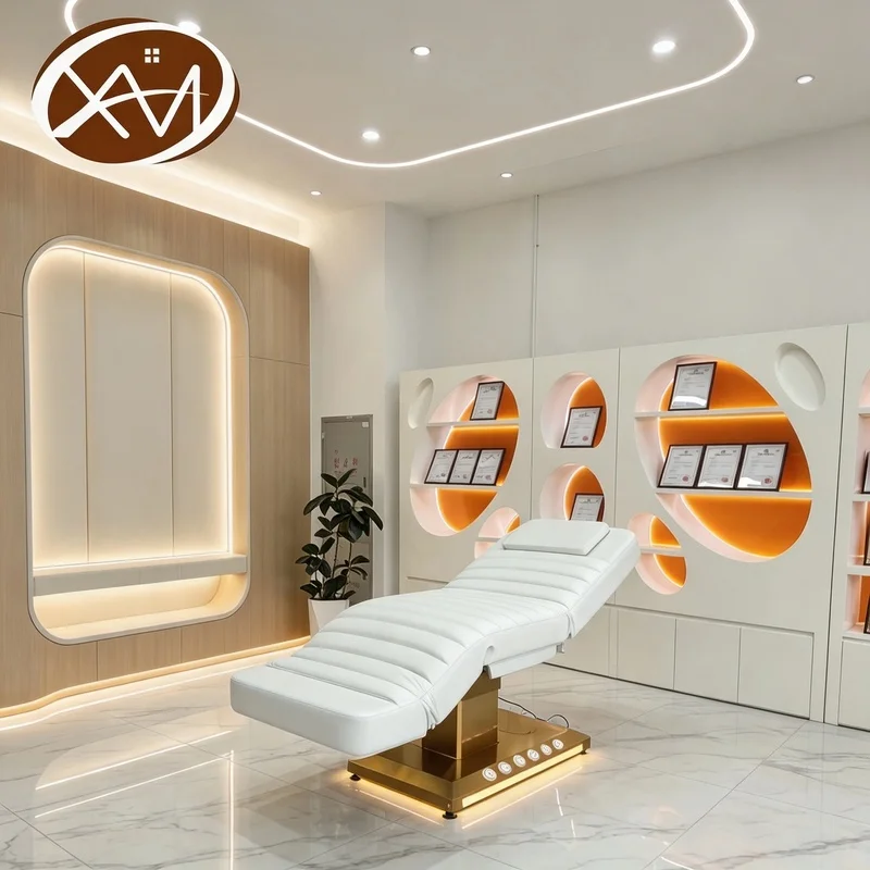 White Modern Luxury Spa Chair Salon Electric Massage Table Medical Treatment Esthetician Aesthetic Facial Beauty Lash Bed