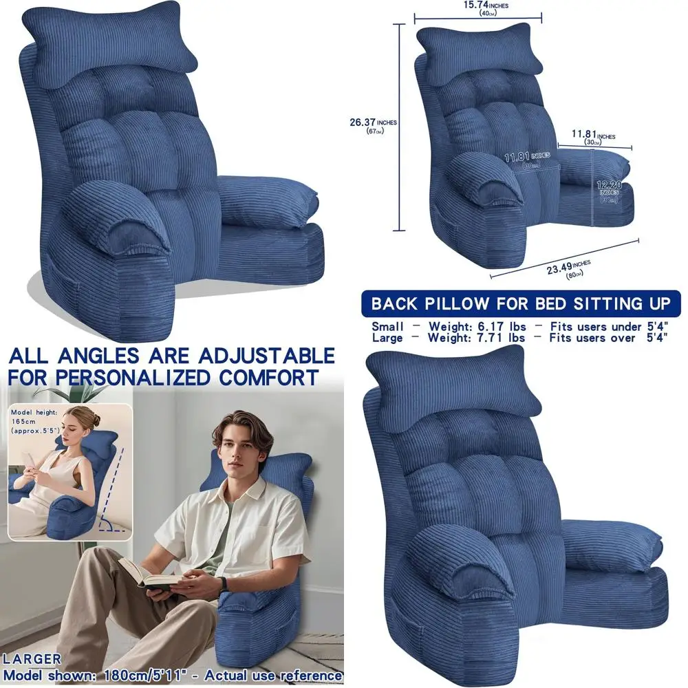 

Oversized Bed Pillow with Armrests for Comfortable Reading, TV Watching, and Gaming