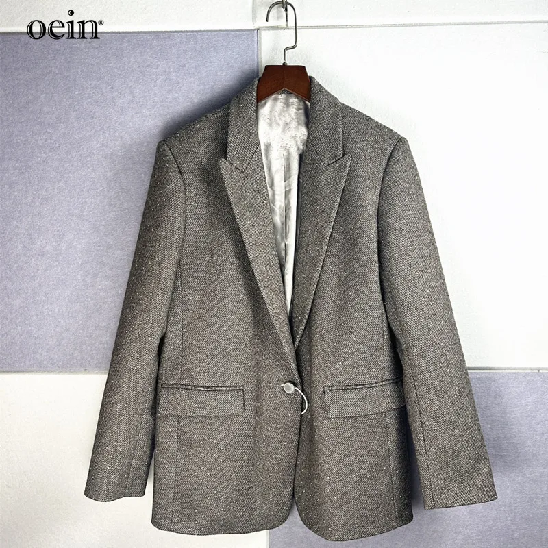 [oein] 25 autumn/winter new French temperament herringbone pattern small fragrant style sparkling nail drill one button suit